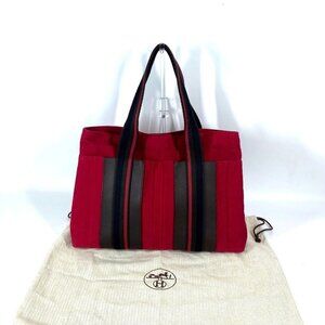HERMES Toroca Horizontal MM Bag Tote Bag Shoulder Bag Canvas Red/Black